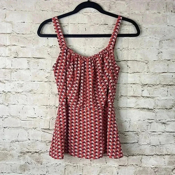 CAbi Size 6 #778 Dream Day Peplim Geometric Tank Top Coral Blue Adjustable Strap - Picture 1 of 5